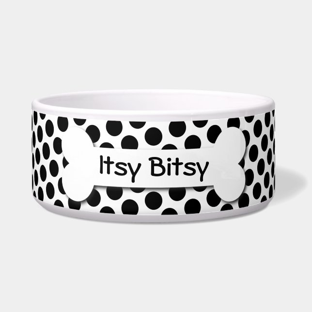 White and Black Polka Dot Dog Bone Bowl (Front)