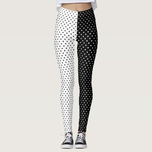 White and Black Polka Dot Leggings (Front)