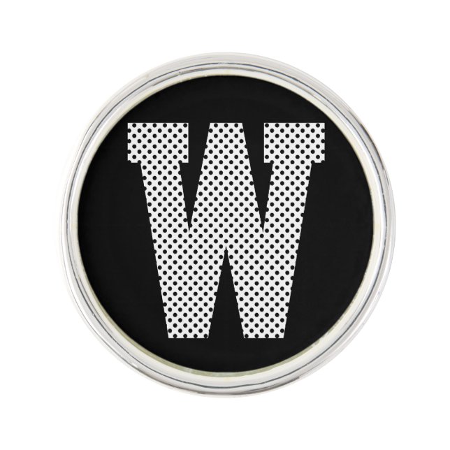 White and Black Polka Dot Monogram Pin (Front)