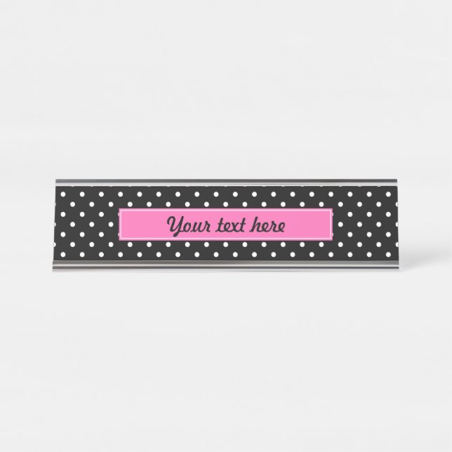 White and Black Polka Dot Pattern Desk Name Plate (Front)