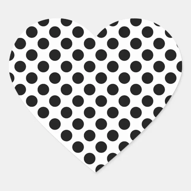 White and Black Polka Dot Pattern Heart Sticker | Zazzle