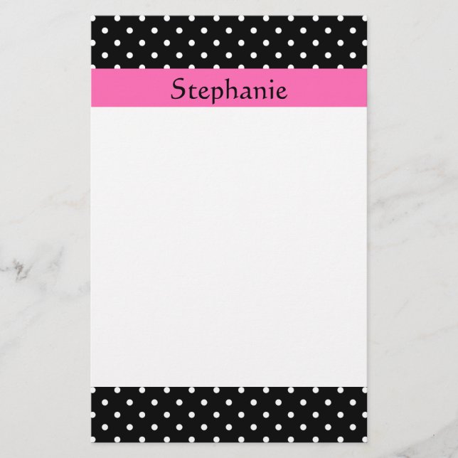 White and Black Polka Dot Pattern Stationery (Front)