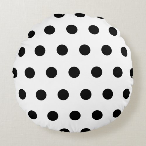 White and Black Polka Dot Round Pillow