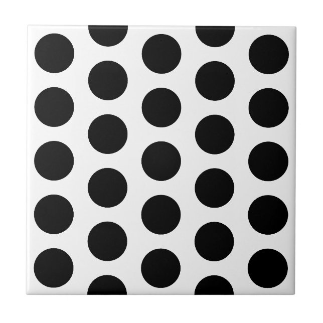 WHITE AND BLACK POLKA DOT STYLISH SIMPLE CUSTOM CERAMIC TILE (Front)