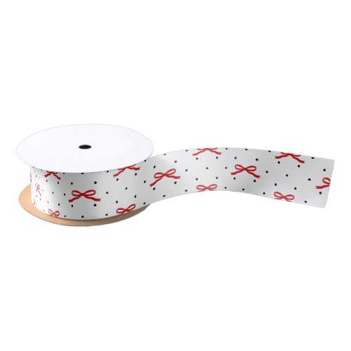 White and Black Polka Dot with Red Ribbon