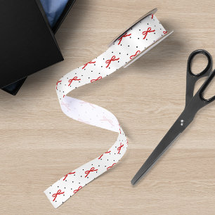 White and Black Polka Dot with Red Ribbon