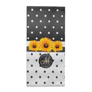 White and Black Polka Dot with Sunflowers Cloth Napkin