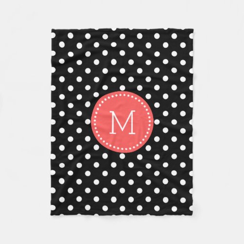 White And Black Polkadot Coral_Red Accents Fleece Blanket