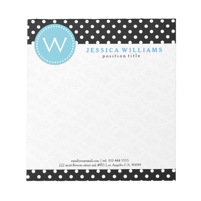 White And Black Polkadots With Blue Accent Notepad (Front)