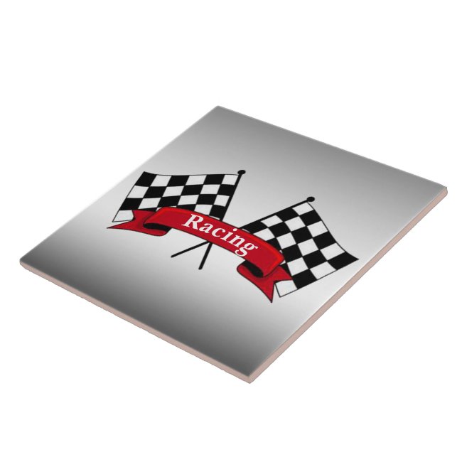 White and Black Racing Flags Ceramic Tile