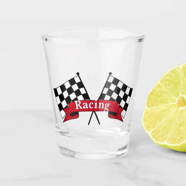 White and Black Racing Flags Shot Glass
