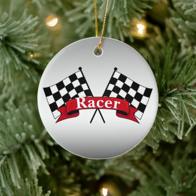 White and Black Racing Flags Silver Ornament