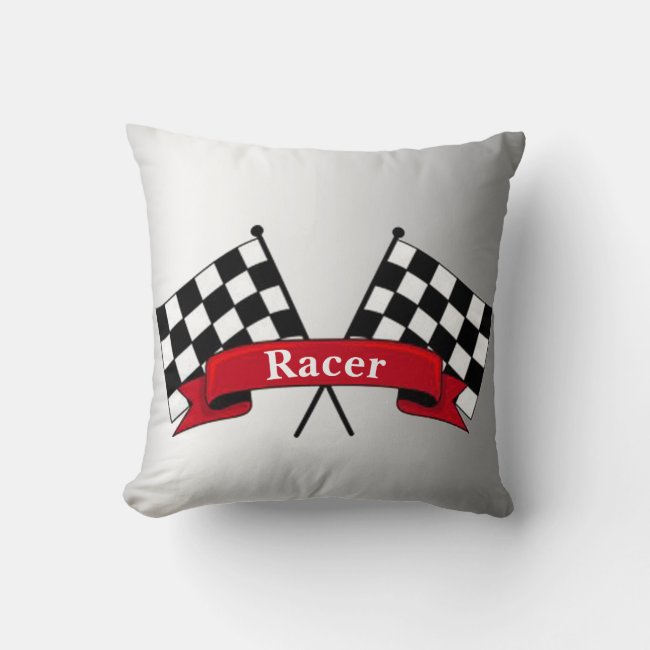 White and Black Racing Flags Silver Pillow