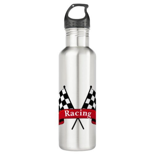White and Black Racing Flags Water Bottle