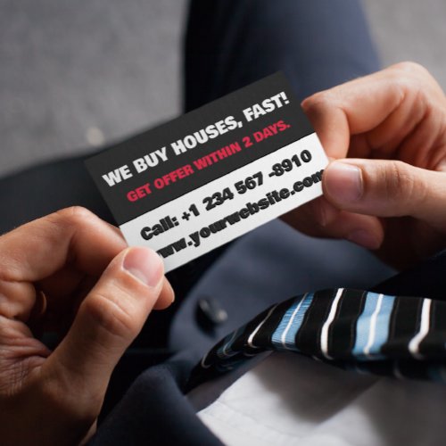 White and Black Real Estate Investor We Buy Houses Business Card