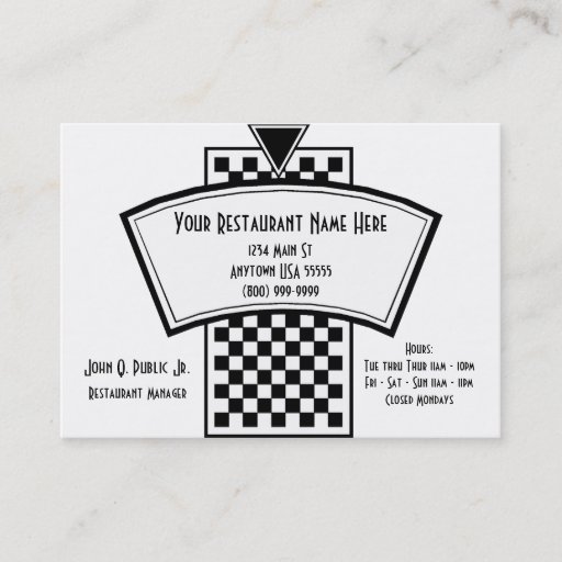 Customizable White And Black Restaurant Business Cards