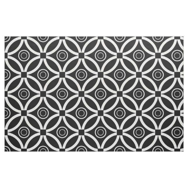 White And Black Retro Geometric  Pattern Fabric (Fat Quarter)
