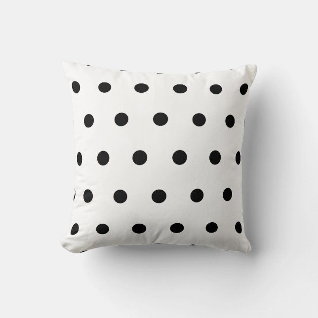 White and Black Retro Polka Dot Throw Pillow (Front)