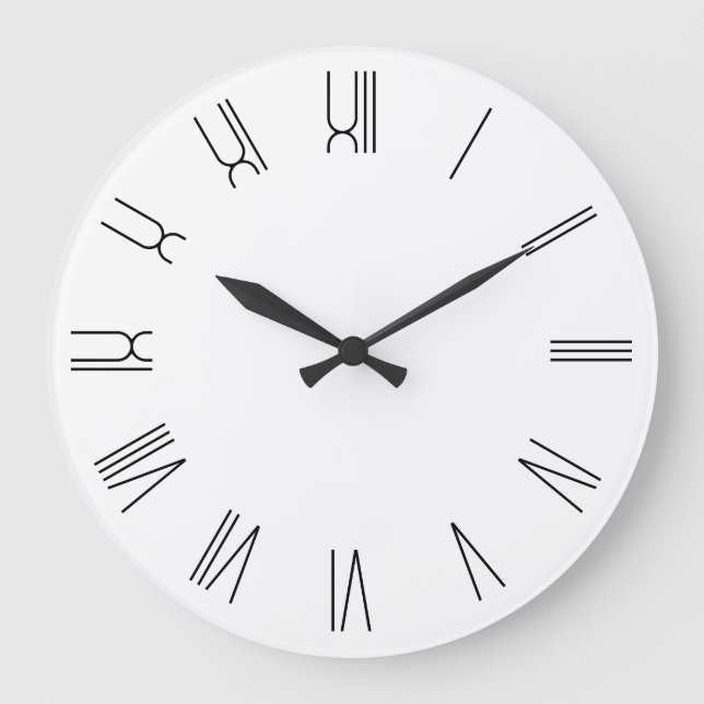 White and Black Retro Roman Numerals Large Clock (Front)