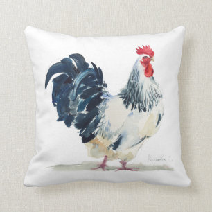 White and black roosters throw pillow