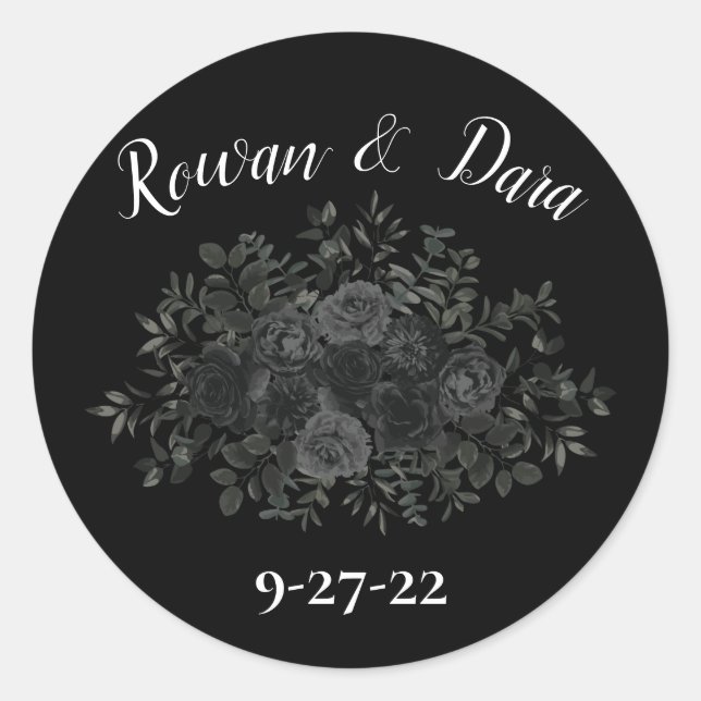 White and Black Rose Gothic Favor Sticker Labels (Front)