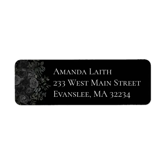 White and Black Rose Gothic Return Address Labels Zazzle