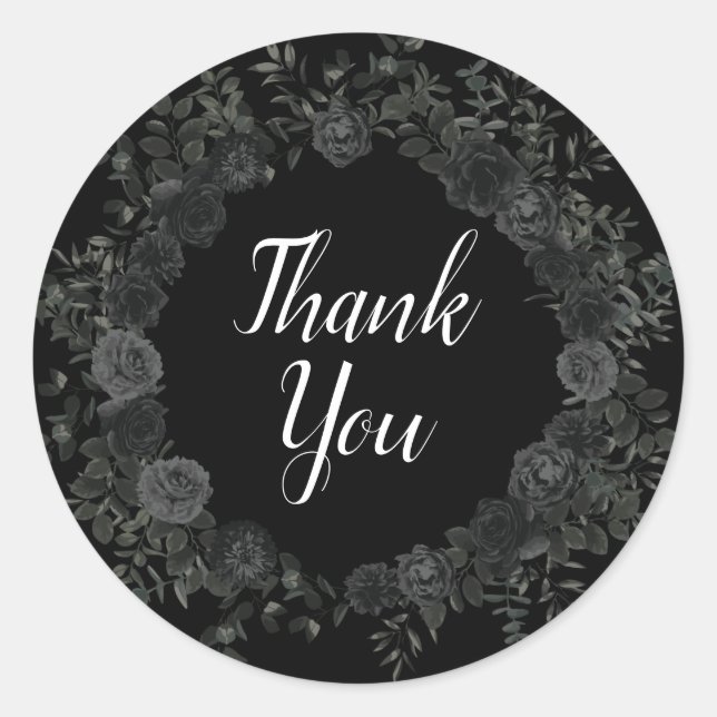 White and Black Rose Gothic Sticker Favor Labels (Front)