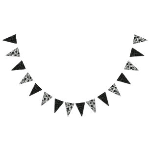 White and Black Rose Gothic Wedding Bunting Flags