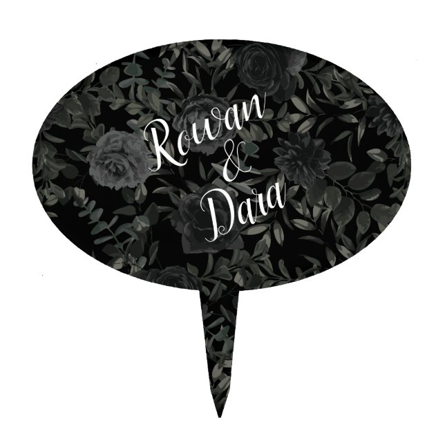 White and Black Rose Gothic Wedding Cake Topper (Front)