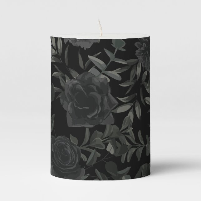 White and Black Rose Gothic Wedding Candle (Front)