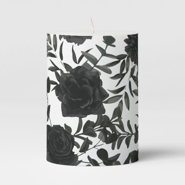 White and Black Rose Gothic Wedding Candle (Front)