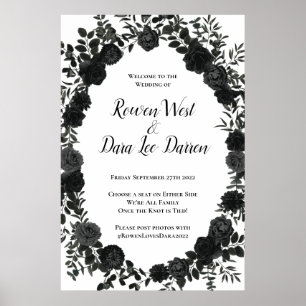 White and Black Rose Gothic Wedding Ceremony Sign