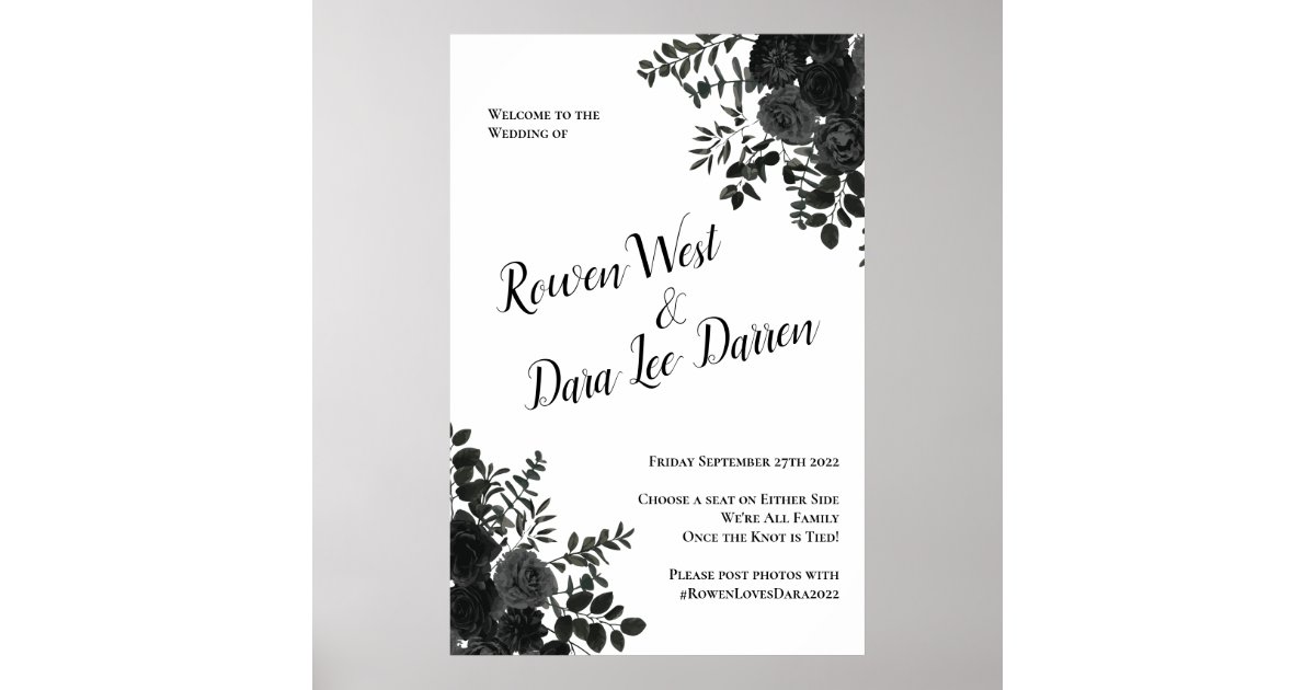White and Black Rose Gothic Wedding Ceremony Sign