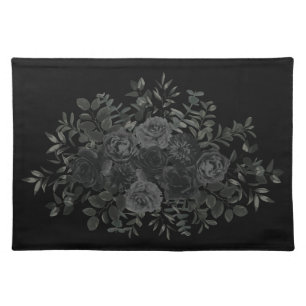 White and Black Rose Gothic Wedding Cloth Placemat