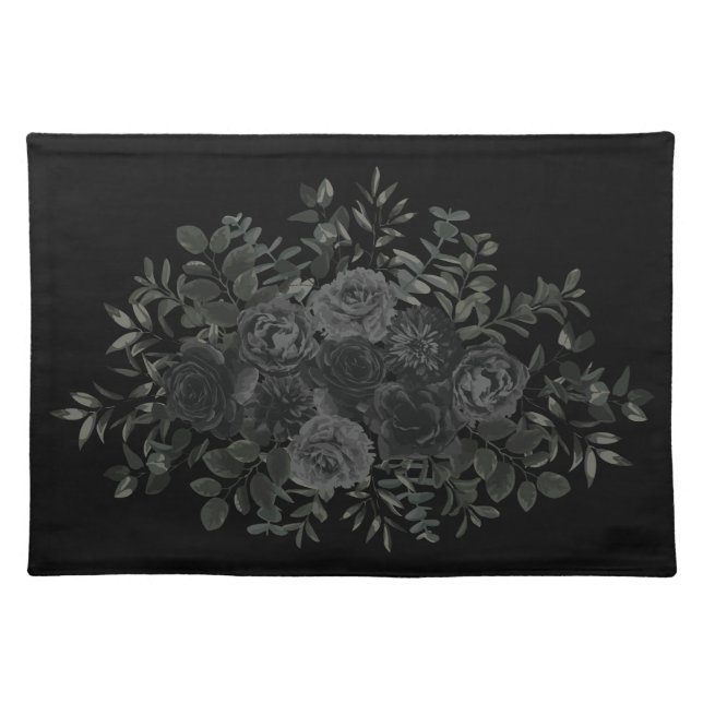 White and Black Rose Gothic Wedding Cloth Placemat (Front)
