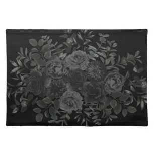 White and Black Rose Gothic Wedding Cloth Placemat