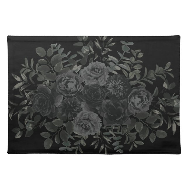 White and Black Rose Gothic Wedding Cloth Placemat (Front)