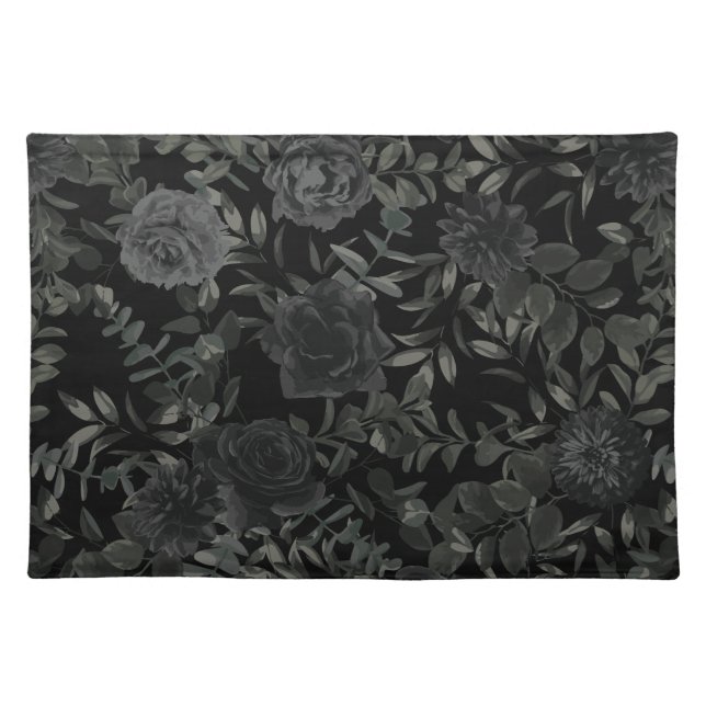 White and Black Rose Gothic Wedding Cloth Placemat (Front)