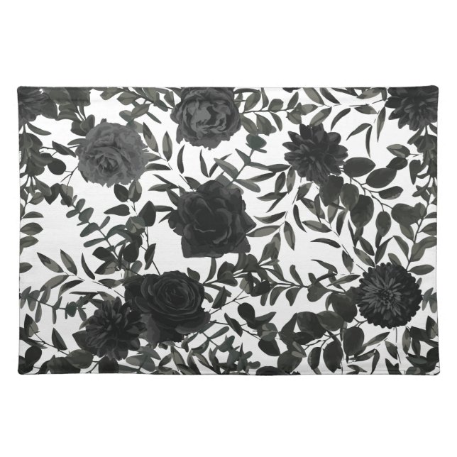 White and Black Rose Gothic Wedding Cloth Placemat (Front)