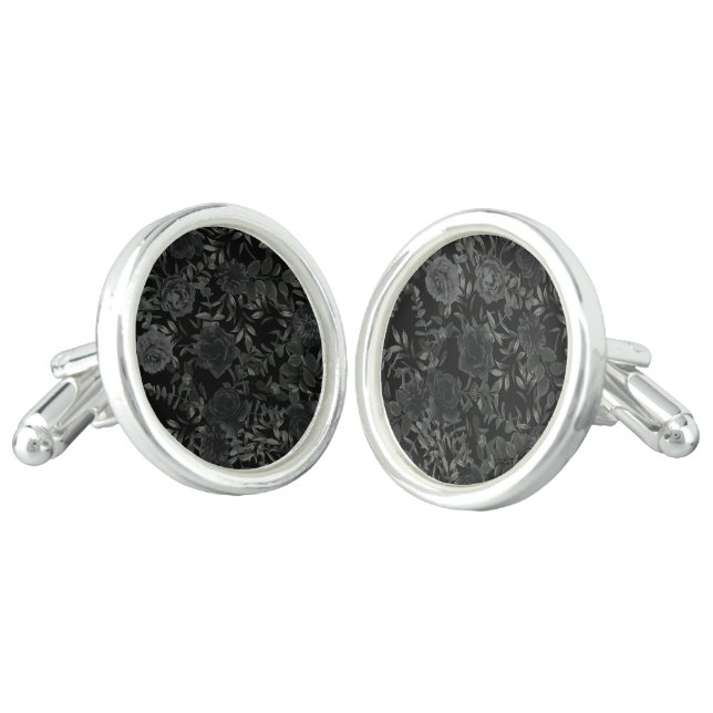 White and Black Rose Gothic Wedding Cufflinks (Angled)