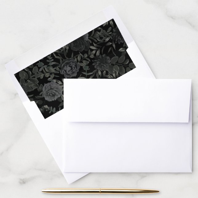 White and Black Rose Gothic Wedding Envelope Liner (Desk)
