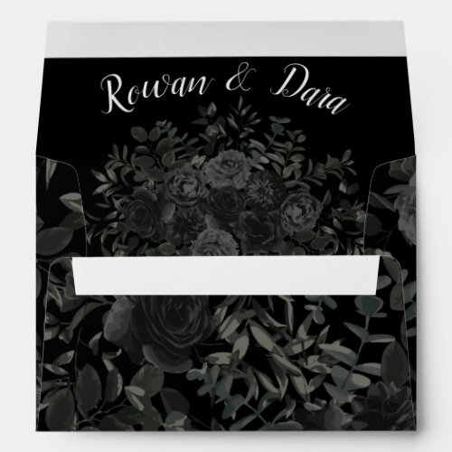 White and Black Rose Gothic Wedding Envelopes