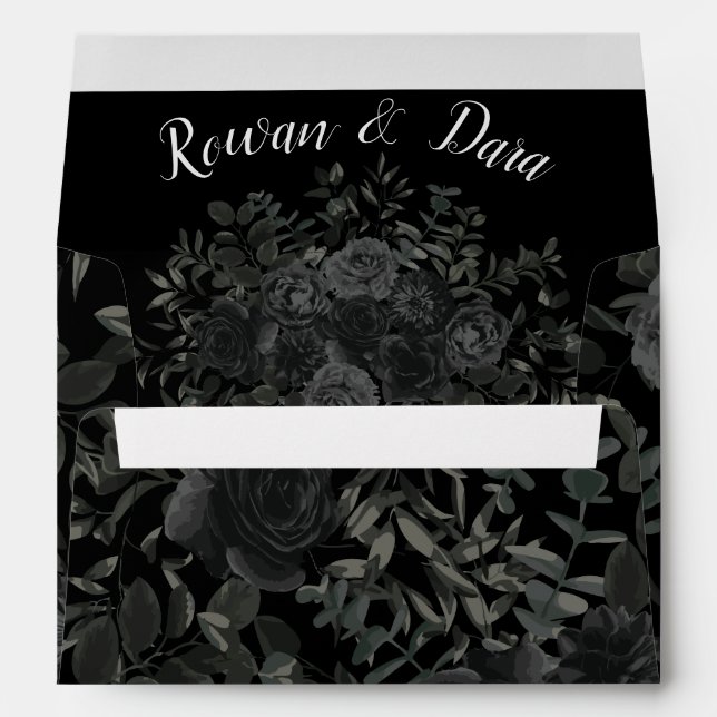 White and Black Rose Gothic Wedding Envelopes (Back (Bottom))