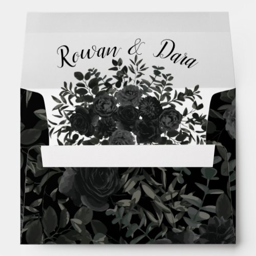 White and Black Rose Gothic Wedding Envelopes