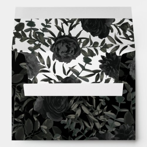 White and Black Rose Gothic Wedding Envelopes