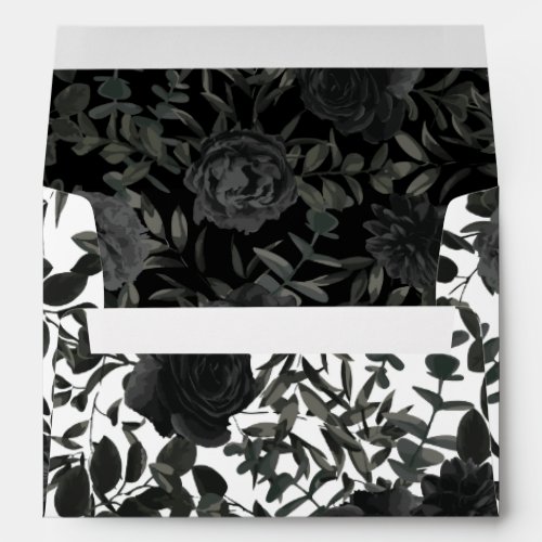 White and Black Rose Gothic Wedding Envelopes