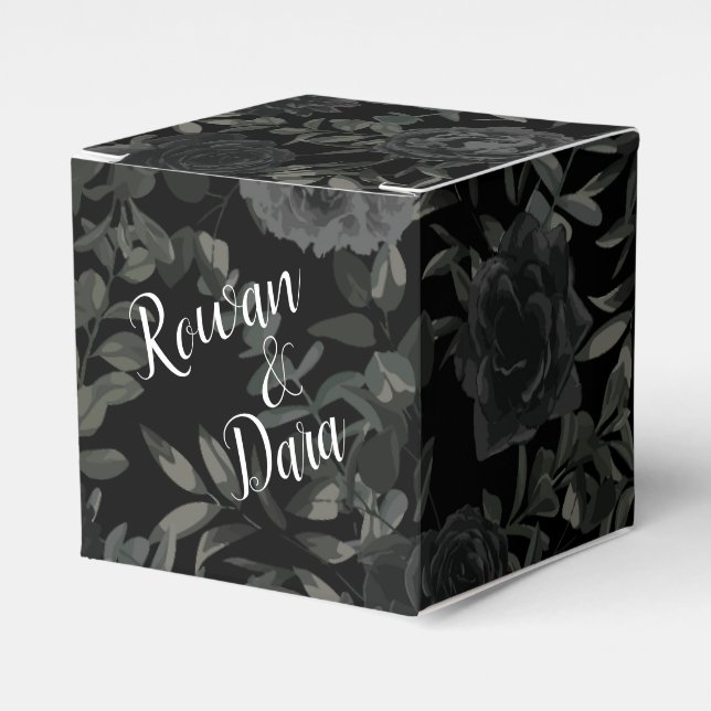 White and Black Rose Gothic Wedding Favor Box (Front Side)