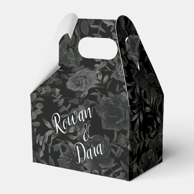 White and Black Rose Gothic Wedding Favor Box (Front Side)