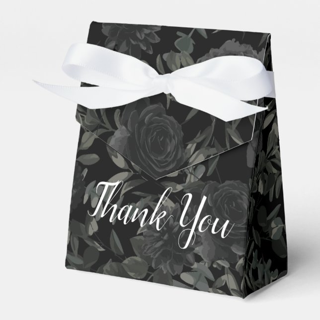 White and Black Rose Gothic Wedding Favor Box (Front Side)