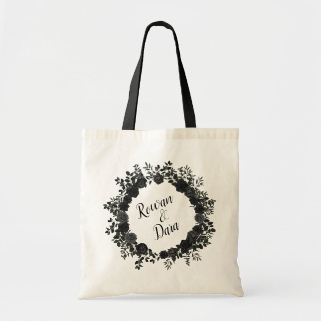 White and Black Rose Gothic Wedding Gift Tote Bag (Front)
